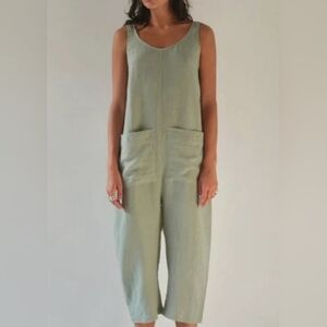 Ilana Kohn Washed Linen Gary Jumpsuit In Jade